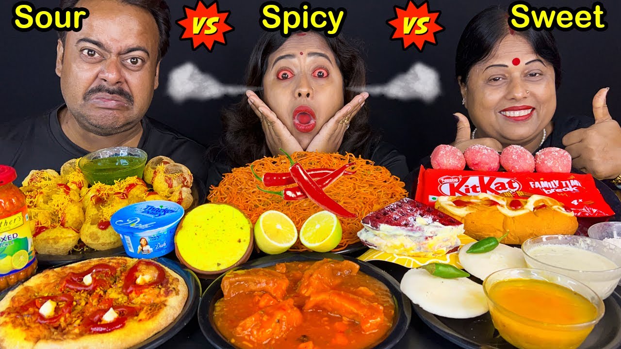 Sweet Vs Spicy Vs Sour Food Challenge - Spicy Noodles, Fuchka, Spicy