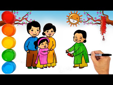 Vẽ tranh ngày Tết đơn giản - Vẽ tranh lì xì ngày Tết - Cách vẽ tranh ngày Tết đơn giản