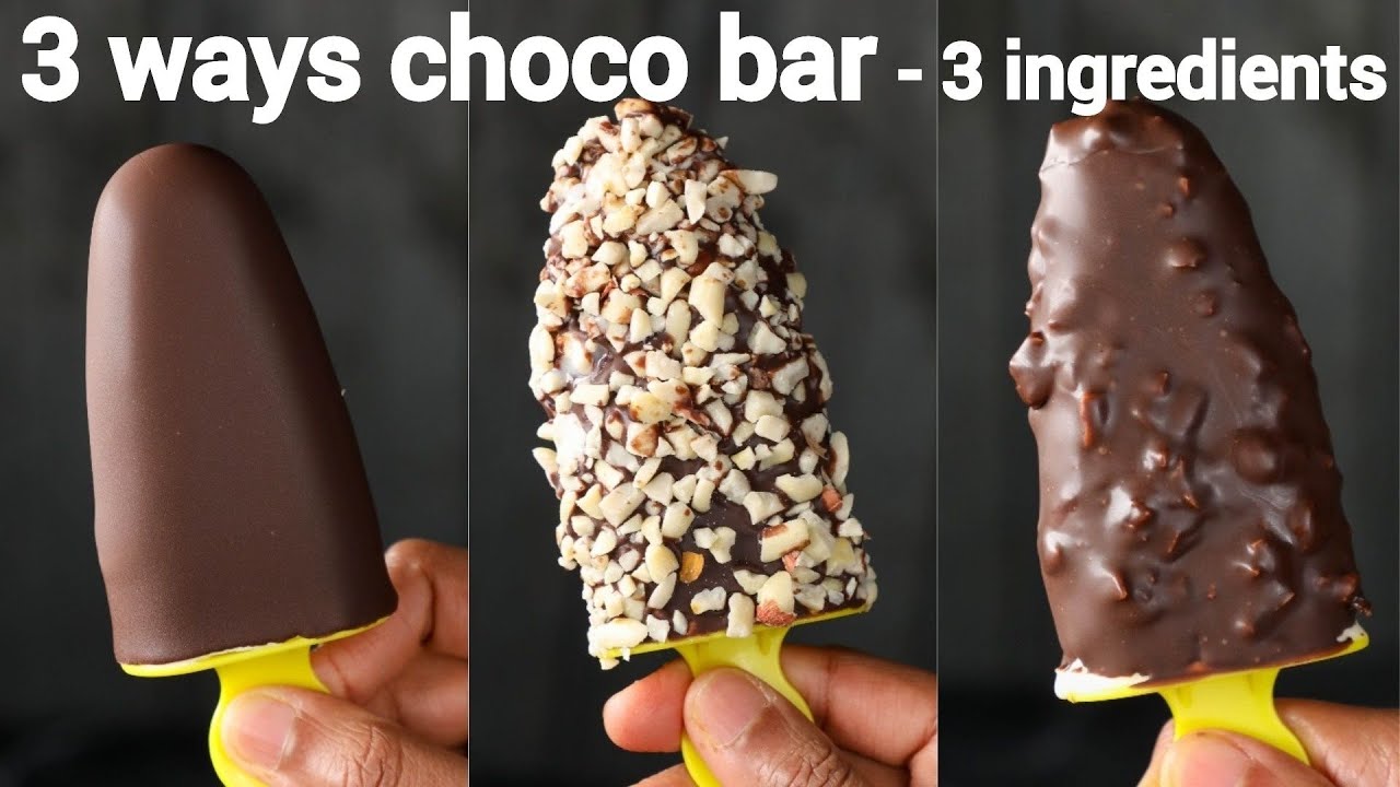 3 ingredients choco bar recipe - 3 ways | plain choco bar, crunchy choco bar & nutty choco bar | Hebbar Kitchen