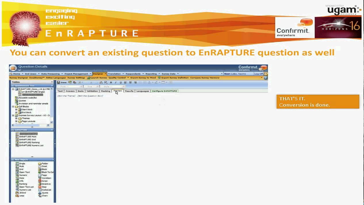 Ugam's EnRAPTURE Demo for Confirmit v16