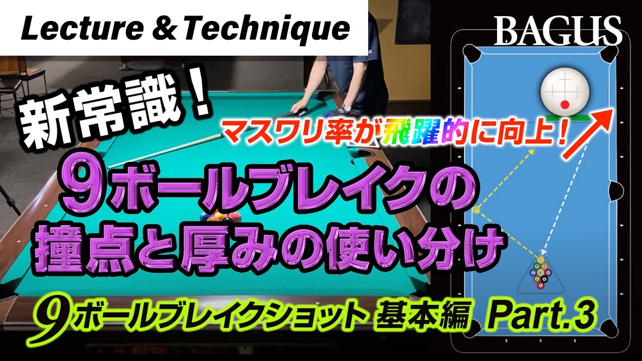 【マスワリ率が飛躍的にアップ！】9ボールブレイクの撞点と厚みによる変化を分かりやすく解説！