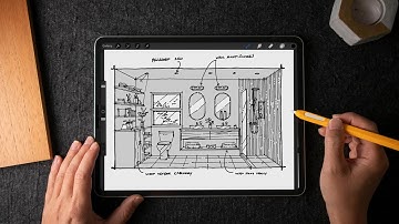 1-point Interior bathroom perspective from Sketchup to Procreate