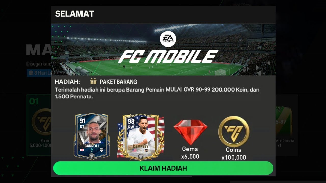 CARA MENDAPATKAN PEMAIN GRATIS DI EA SPORTS FC™ MOBILE 24 BISA DAPAT DEMPSEY 98‼️