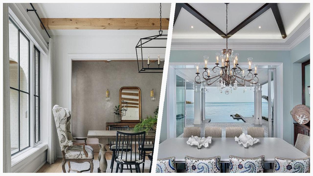 75 Large Exposed Beam Dining Room Design ☆ - YouTube