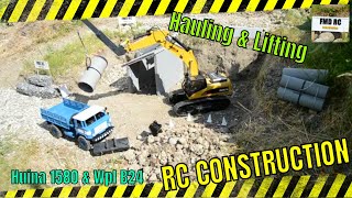 RC CONSTRUCTION - HAULING and LIFTING - Huina 1580 EXCAVATOR - WPL TRUCK - 3d printed CRANE JIB