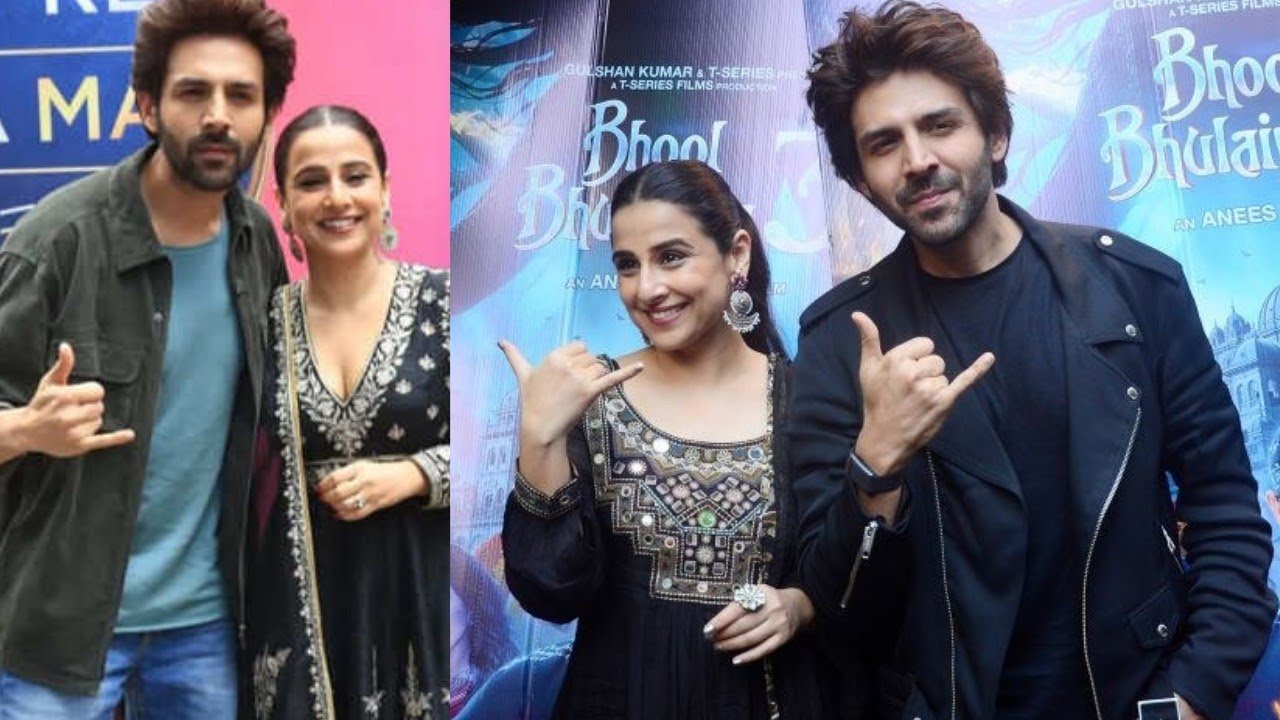 Vidya Balan & Kartik Aaryan Bring Charm to T-Series for BB3 Promotion.