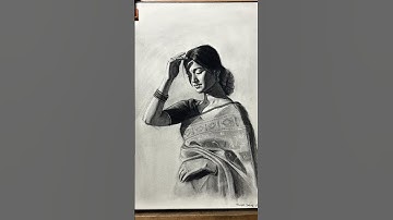 Realistic Portrait Drawing Of Woman In Saree | Charcoal Drawing #charcoal #pencildrawing #portrait
