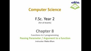 FSc Computer Science Book 2, CH 8, LEC 65: Argument Vs Parameter In Function