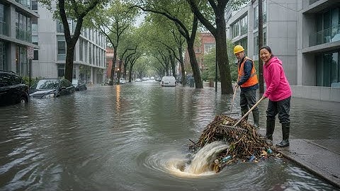 Clogged Storm Drain Clash Draining Street Floods