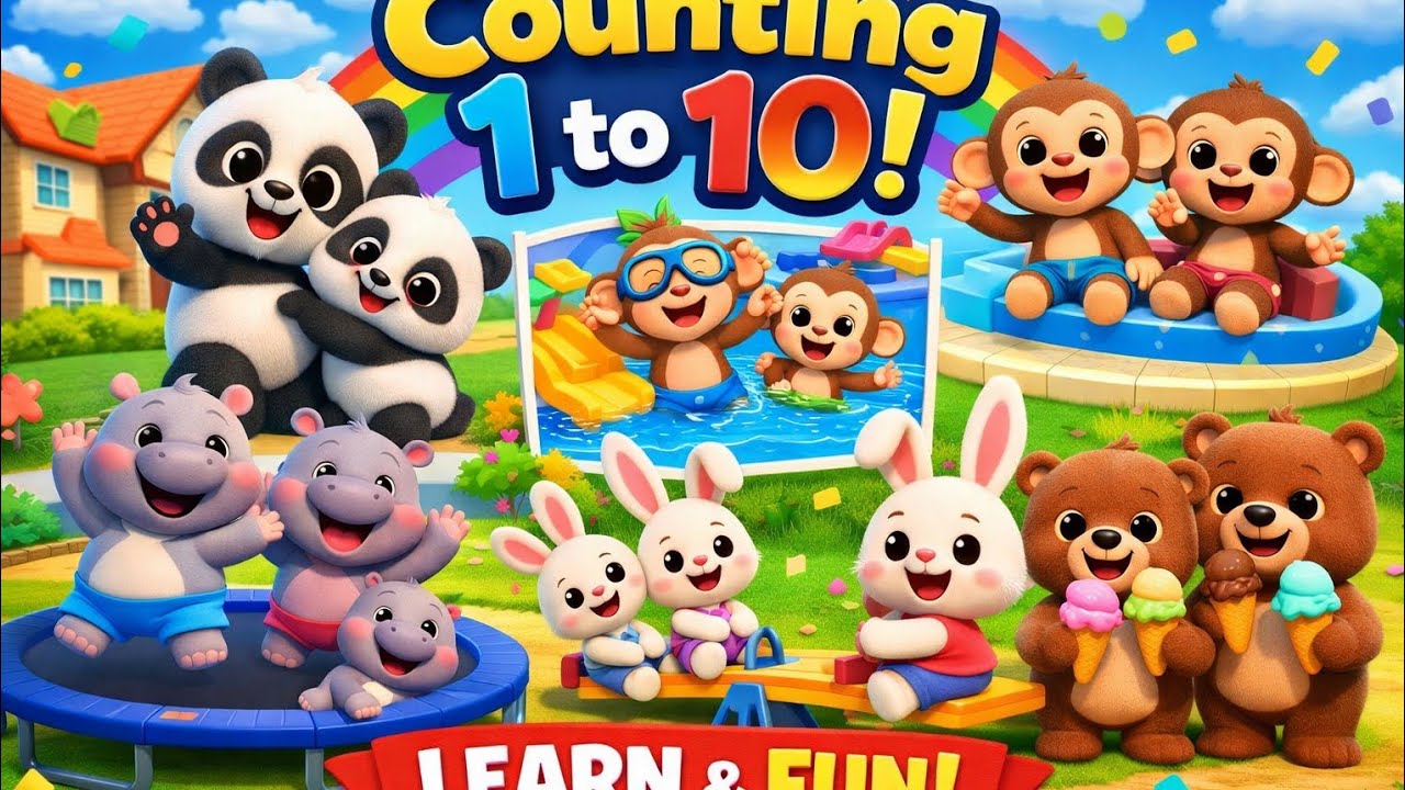 Counting Critters! 🐼🐵🐰🦛🐻 Learn Numbers 1-10 with Cute 3D Animals