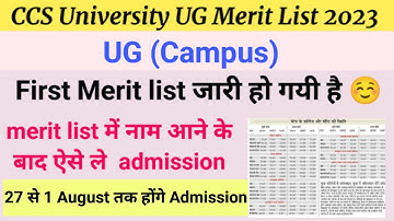 CCS University UG Campus First Merit List Declared 2023 | Check Merit list & Admission process