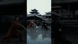 Spear warrior duels swordsman in rainy ancient mansion with authentic wuxia weapon fight.#wuxia #fyp