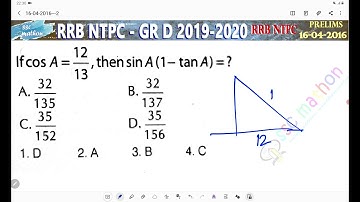 If Cos A = 12/13 then sin A (1 - tanA)