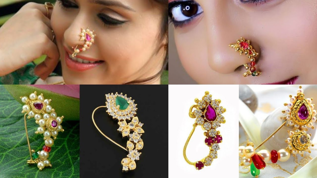 This Gold Plated Mayur Design With Peals Ad Stone Alloy Maharashtrian Nath  Nathiya./ Nose Pin For Women at Rs 371.00 | Nose Pin | ID: 25930377848