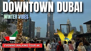 Downtown Dubai Winter Evening Walk - Amazing City Lights 4K
