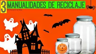 3 IDEAS de Manualidades  HALLOWEEN con TARROS DE CRISTAL, RECICLAJE, FRANKENSTEIN, FANTASMA, CATRINA