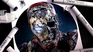Drawing Zombie IRON MAN with Copic Markers - Spider-Man: Far From Home
