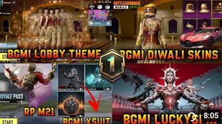 BGMI DEWALI SKINS | BGMI ROYAL PASS 1TO 50 RP LEAKS | BGMI X- SUIT LUCKYSPIN | BGMI NEW LOBBY -RPM21