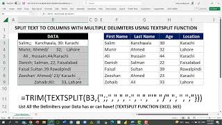 how to split text to columns in excel with multiple delimiters using textsplit in excel formula