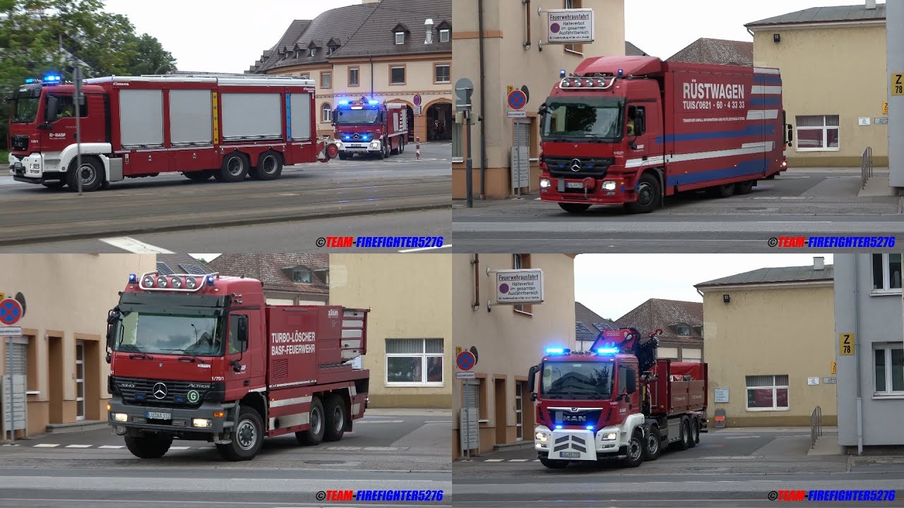 [Bullhorngruß - 2 Perspektiven - 17 Fahrzeuge] Vollalarm BASF Werkfeuerwehr Ludwigshafen