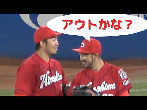 鈴木誠也選手 菊池涼介選手 リプレー検証中の会話