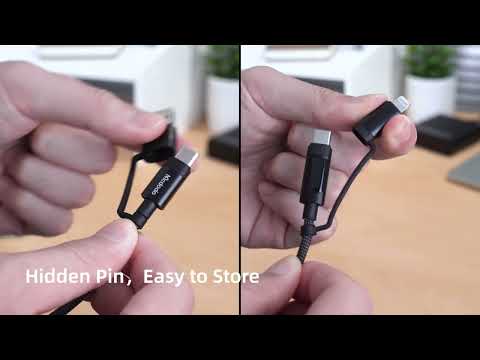 Багатофункціональний нейлоновий кабель 4-в-1 Mcdodo 60 W USB-C/USB-A to USB-C/Lightning Travel Cable 1.2m, видео 1