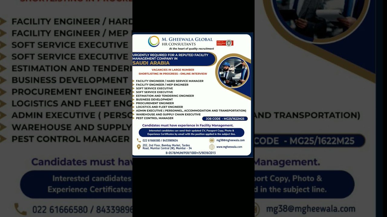 Gulf Jobs || Saudi Arabia Recruitment || M.Gheewala Mumbai