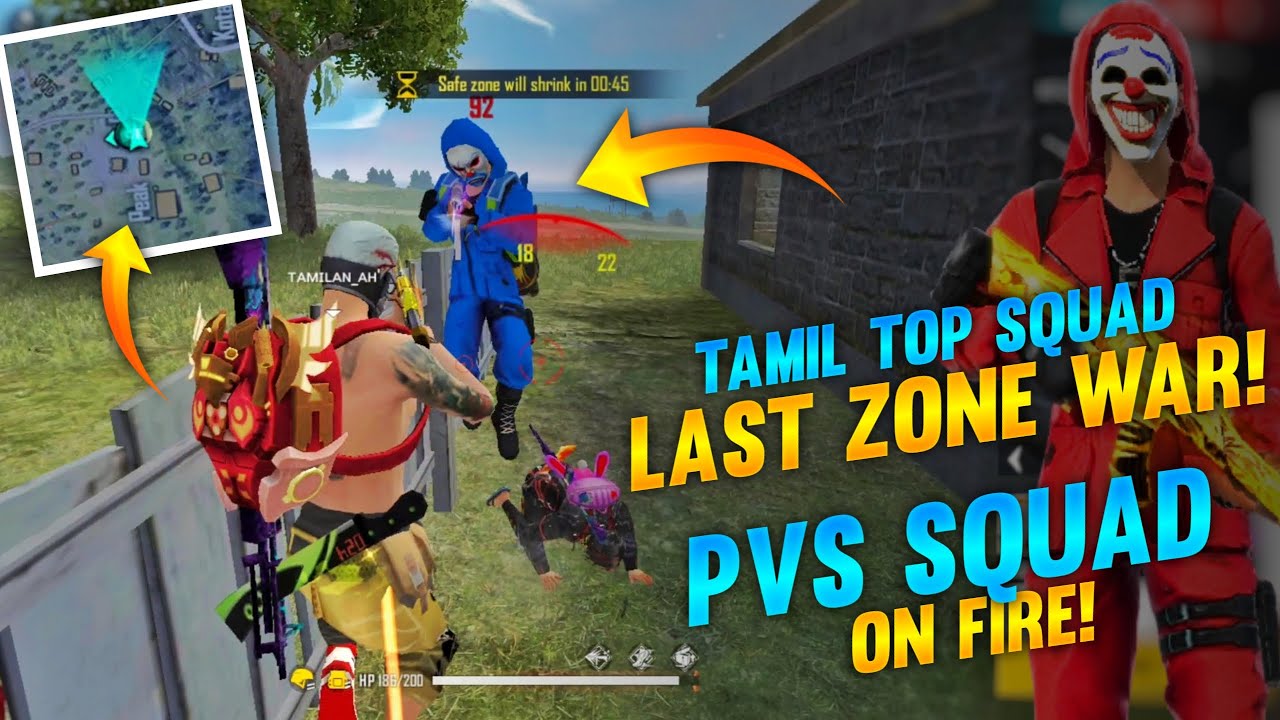 Tamil Top Squad Players Last Zone War || Pvs Gaming on Fire || Free Fire Tricks Tamil