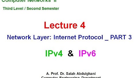 Lecture 4:  Network Layer  Internet Protocol IPv4 and IPv6  Part 3