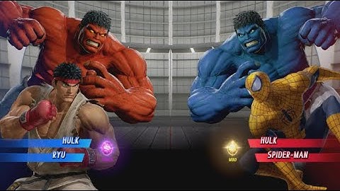 Red Hulk and RYU vs Blue Hulk and Gold Spider-man - MARVEL VS. CAPCOM: INFINITE