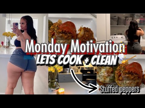 MONDAY MOTIVATION: LETS COOK & CLEAN | COOK WITH ME | STUFFED PEPPERS 🫑 | CLEAN WITH ME ✨🧹🧺