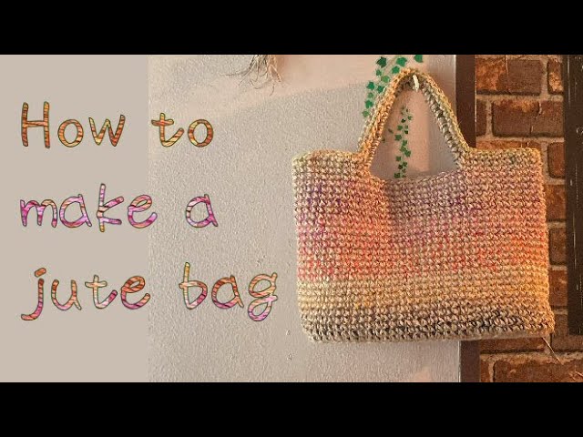 楕円底の麻ひもバッグ 刺繍糸と引きそろえ編み - YouTube