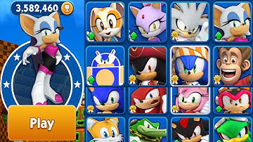 Sonic Dash - Rouge New Character Fully Upgraded - All 13 Characters Unlocked Gameplay