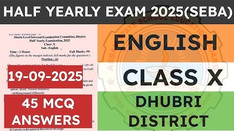Class 10 Half yearly exam English question paper 2025 | English | Dhubri District | seba