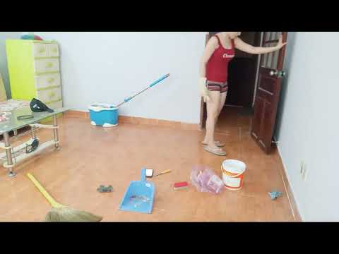 Beautiful single mom clean the house  for  holiday
