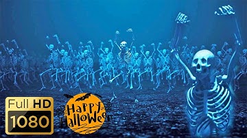 HALLOWEEN VJ LOOP PARTY BACKGROUND - Dancing Skeletons. Ghost. Scary Video. Halloween  (No Sounds)