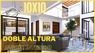 CASA MINIMALISTA CON JARDÍN INTERIOR Y DOBLE ALTURA EN TERRENO 10X10