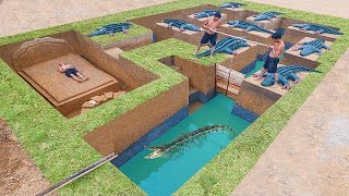 180 Days Living \& Building Underground Swimming Pool Water Slide Around Secret Underground House