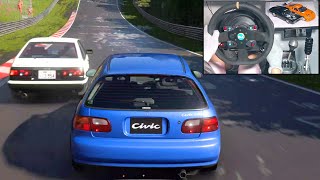 Honda CIVIC SiR-II (EG) '93 - Wet Nordschleife Gran Turismo 7 Steering Wheel + Pedal Cam Gameplay