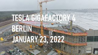 Tesla Gigafactory 4 Berlin | Rave roof pavillion construction? | January 23, 2022|DJI drone 4K Video