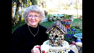 How To Create A Birdhouse Work of Art with small stones and  pine cone