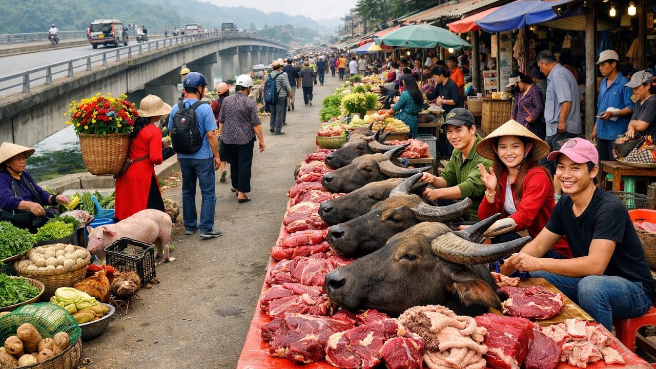 At the spring market in Hop Thanh commune, people go shopping to prepare for a new work season.