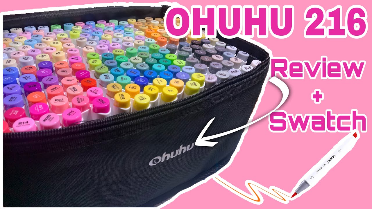 OHUHU ALCOHOL BRUSH MARKERS - 216 SET  Review, Full Swatching, and Blend  Test 
