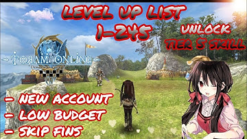 toram online - lvling list 1-250 cap level new account, low budget, skip fins - yusagi