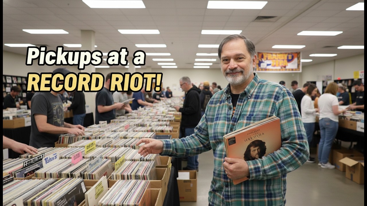 Забирают пластинки на музыкальном баттле в торговом центре