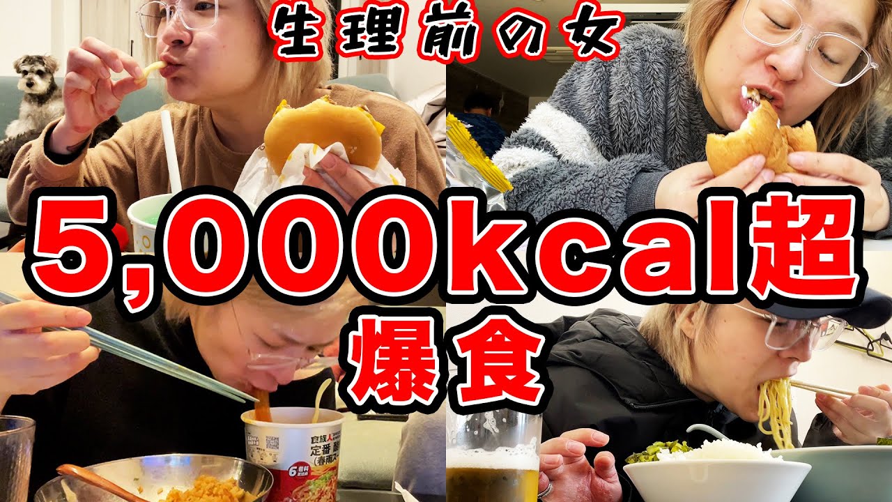 【暴飲暴食】狂ったように食べ続ける生理前の1日【酒嫁】