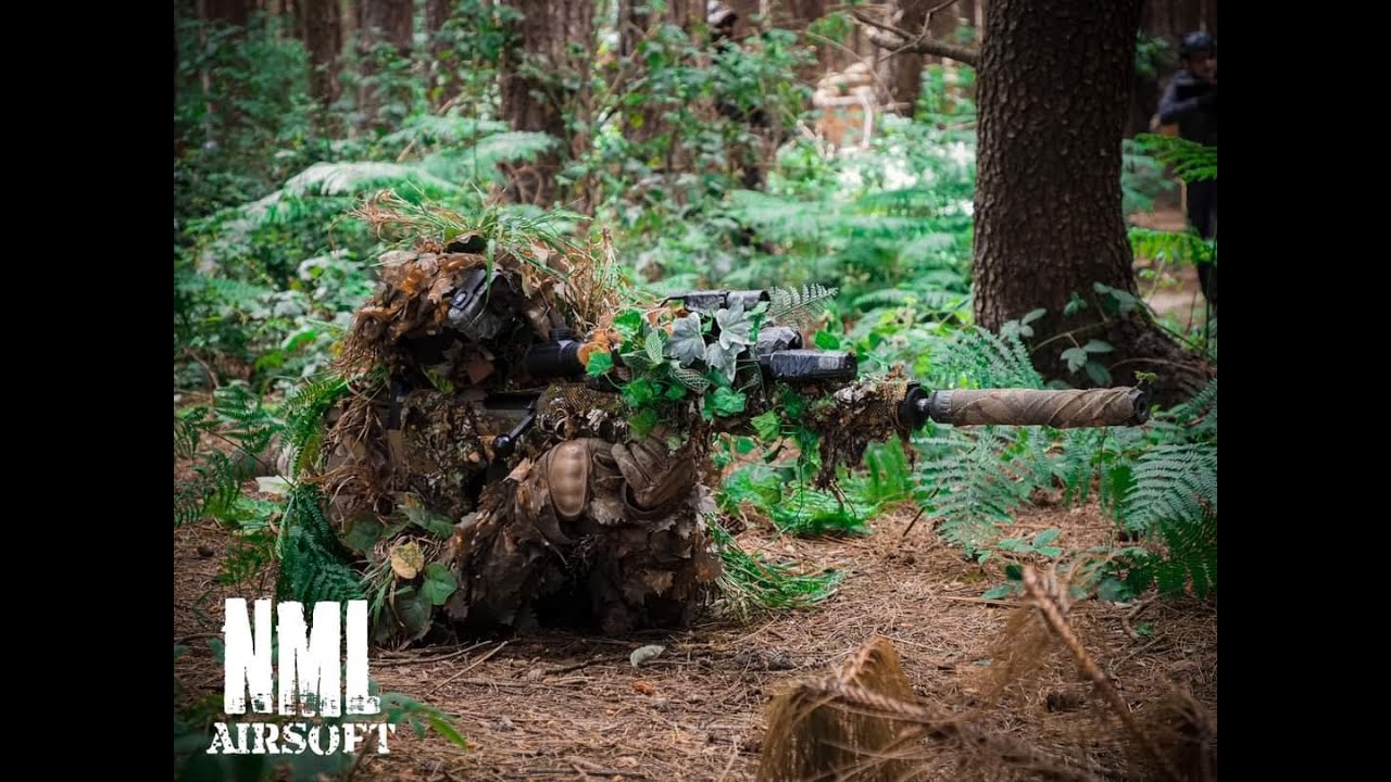 Airsoft ghillie sniper racks up the headshots! AMS No Mans Land YouTube