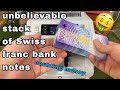 Unbelievable stack of swiss 1000 chf  franc bank notes counting by money machine