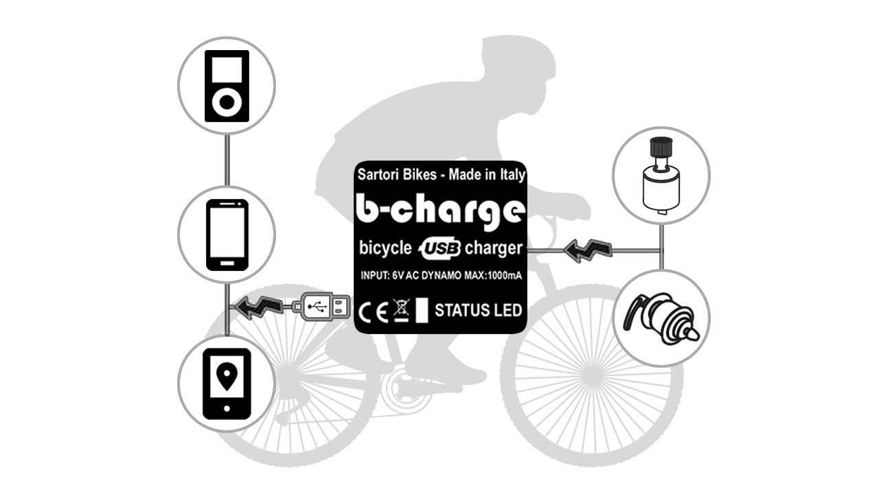 B-CHARGE - Dynamo USB charger for bicycle - Caricabatterie USB per dinamo bicicletta Sartori Bikes - YouTube