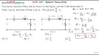 GATE 2007 ECE Find the ratio of bandwidths of series RLC circuit if component  values altered